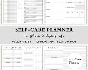 Self Care Planner Printable | Adhd Anti Anxiety Journal | Mood & Wellness Tracker | Mental Health Journal | Self Care Checklist Pdf | Gray