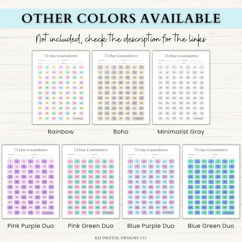 75 Day Challenge Printable Bundle: Workout Planner, ADHD Habit Tracker, Weight Loss Journal, 75 Soft + Medium Challenge (PDF) – 6 Colors image 16