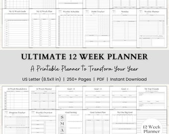 12 Week Planner Printable: Weekly Planning System for ADHD-Friendly Structure & Task Tracking (PDF) – Gray