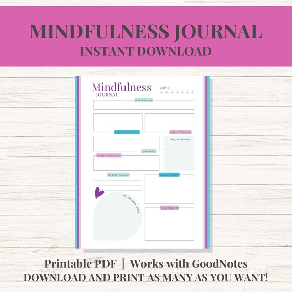 Mindfulness Journal Printable Daily Journal Template PDF - Etsy