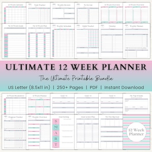 12 Week Planner Printable | Adhd Productivity Planner | Goal Setting Journal | Quarterly Planner | Weekly Task Manager | Project Planner