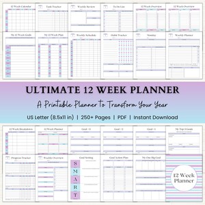 12 Week Planner Printable: Stay Organized with Weekly Focus, Habit Tracking & Intentional Goal Setting (PDF) – Blue Purple
