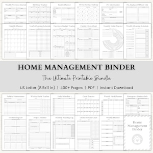 Home Management Binder | Printable Cleaning Schedule | Family Chore Charts | Weekly Budget | Home Maintenance PDF | Busy Mom Planner | Gray