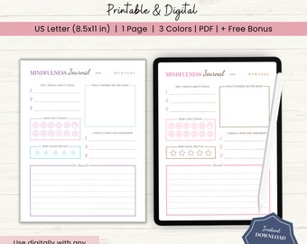 Daily Mindfulness Journal Printable | Wellness Journal | Manifestation Journal | Self Reflection Journal | Digital Gratitude Journal | PDF