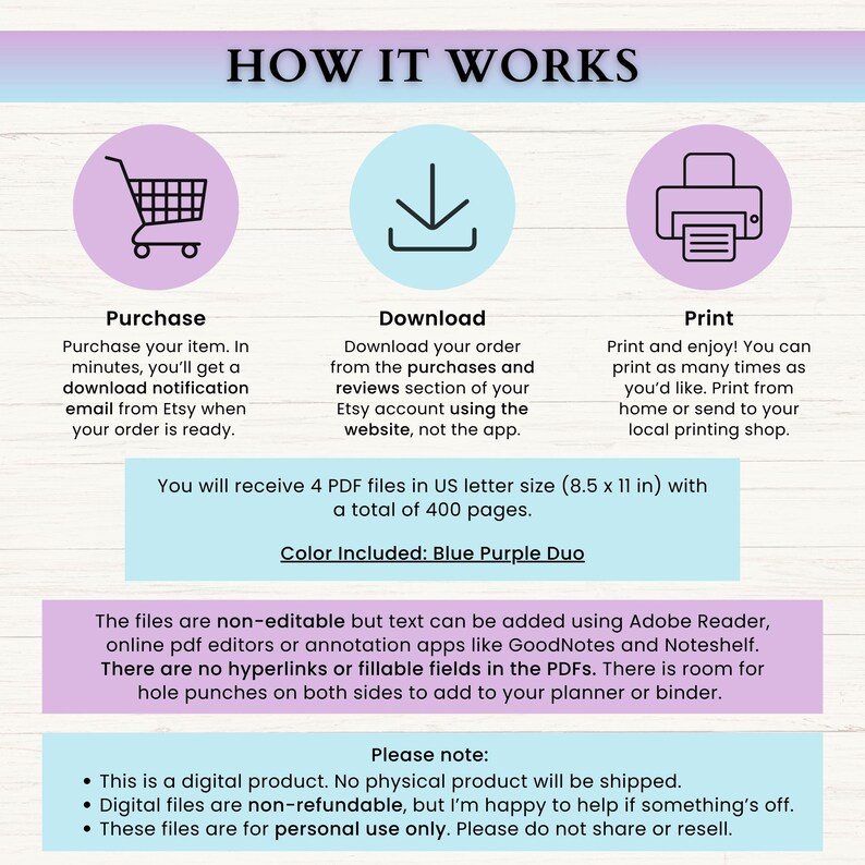Self Care Planner Printable Bundle | ADHD Mental Health Journal | Anxiety Tracker | Healing & Wellbeing Journal | PDF | Blue Purple imagen 10