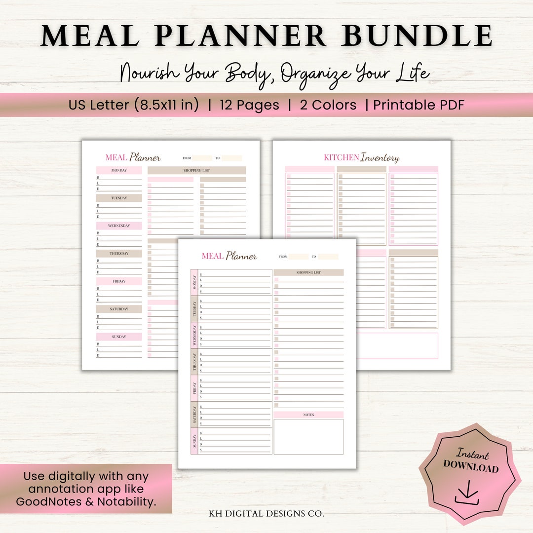 Weekly Meal Planner Printable Bundle Meal Planning, Grocery Shopping ...
