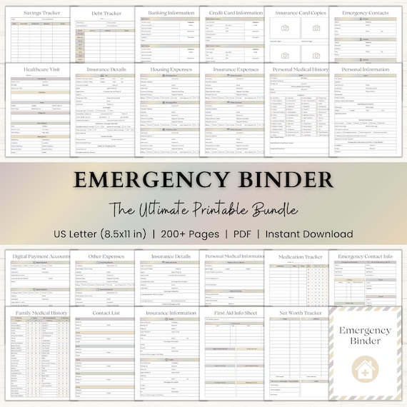 Emergency Binder Printable | End of Life Planner | Household Family Survival Binder | In Case of Emergency Disaster Planner | PDF | Boho