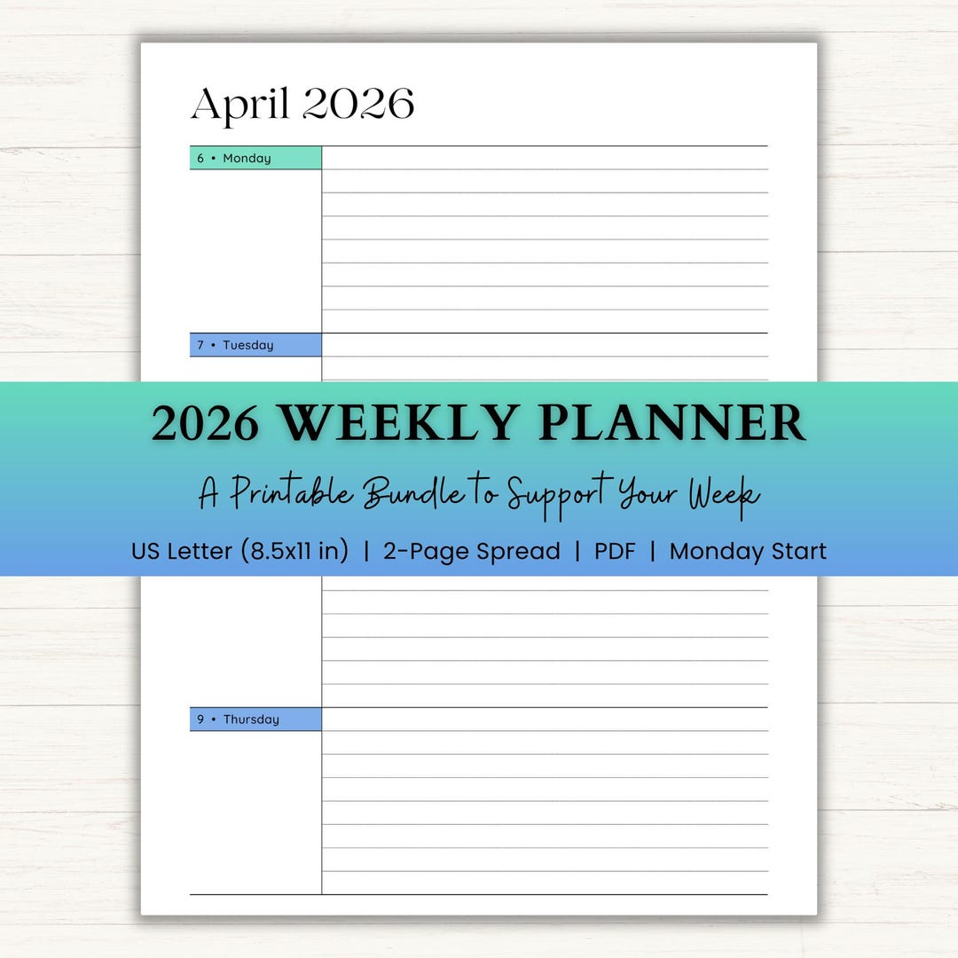 2026 Weekly Planner Printable: Productivity Planner, Adhd-friendly