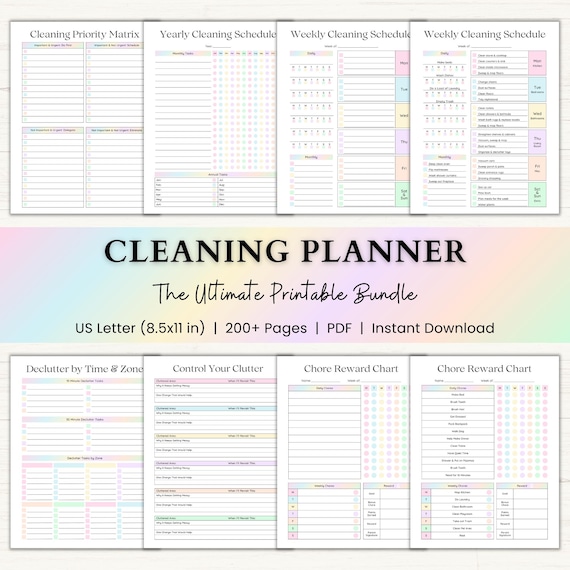 Cleaning Planner Printable | Adhd Adult Chore Chart | Home Maintenance & Declutter Planner | Weekly Cleaning Checklist | PDF | Rainbow