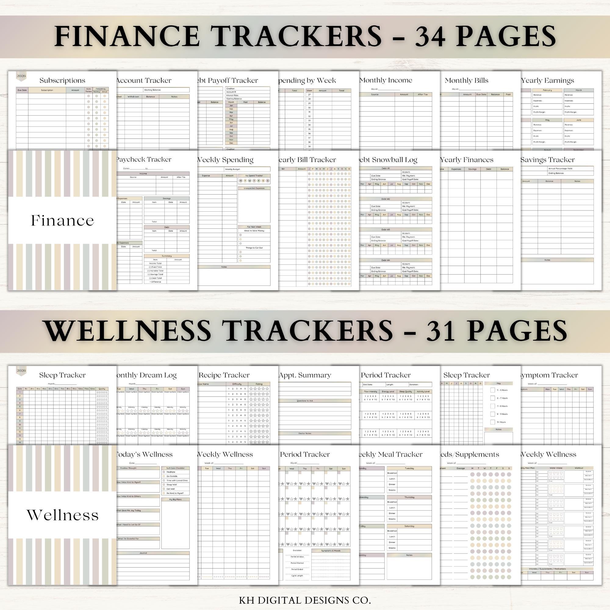 2026 habit tracker printable bundle: minimalist fitness journal
