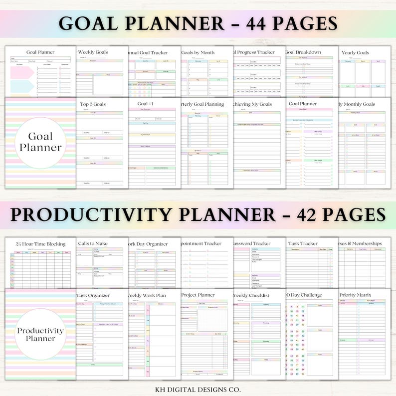 Ultimate Life Planner Printable Bundle – ADHD Productivity, Habit & Self-Care Organizer | Household, Travel and Emergency Tools | Rainbow imagem 3