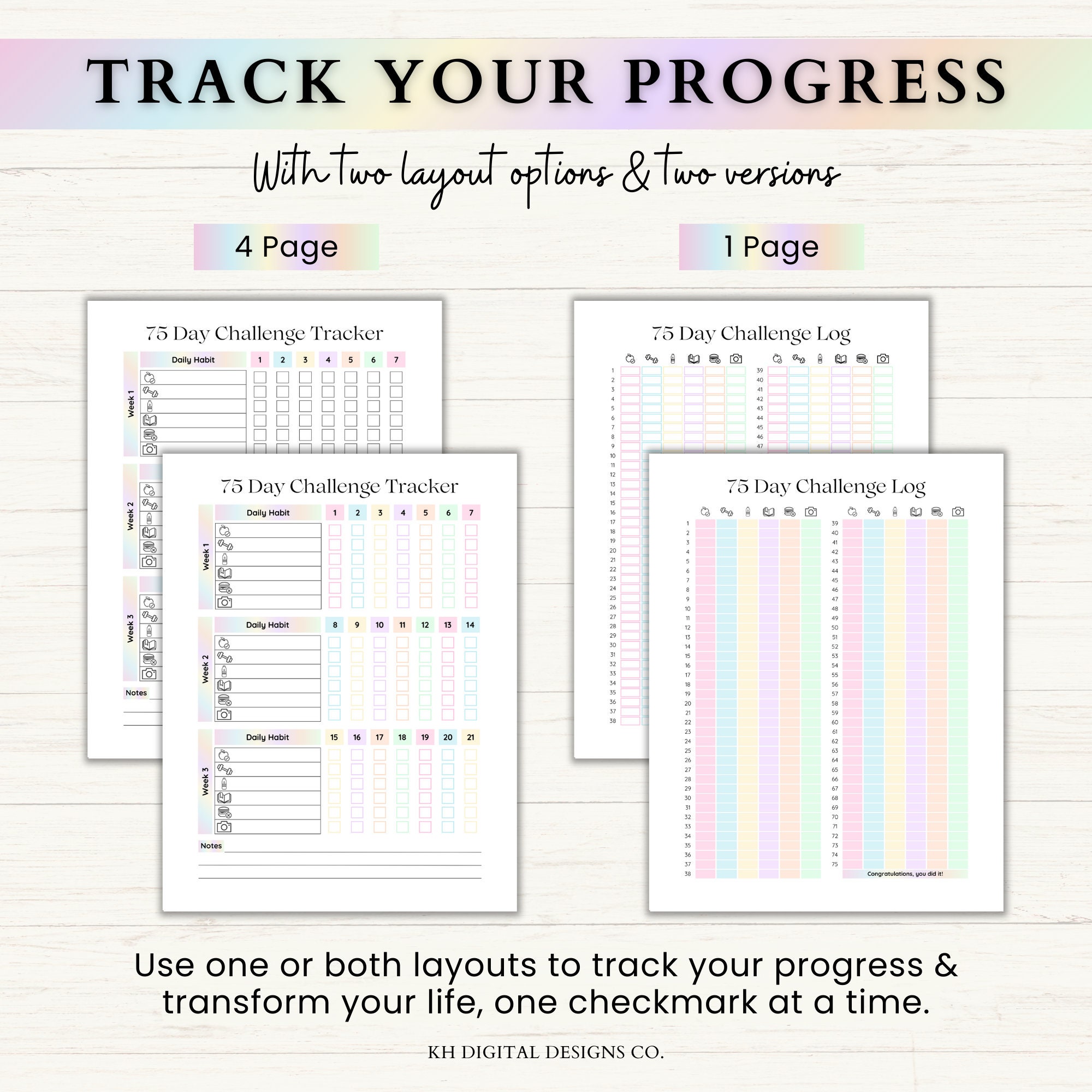 Editable 75 Day Challenge Template 75 Hard Tracker 75 Soft Challenge ...