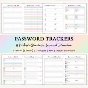 Password Tracker Printable Bundle | Password Log & Organizer | Address Book, Contact List | PDF | Rainbow