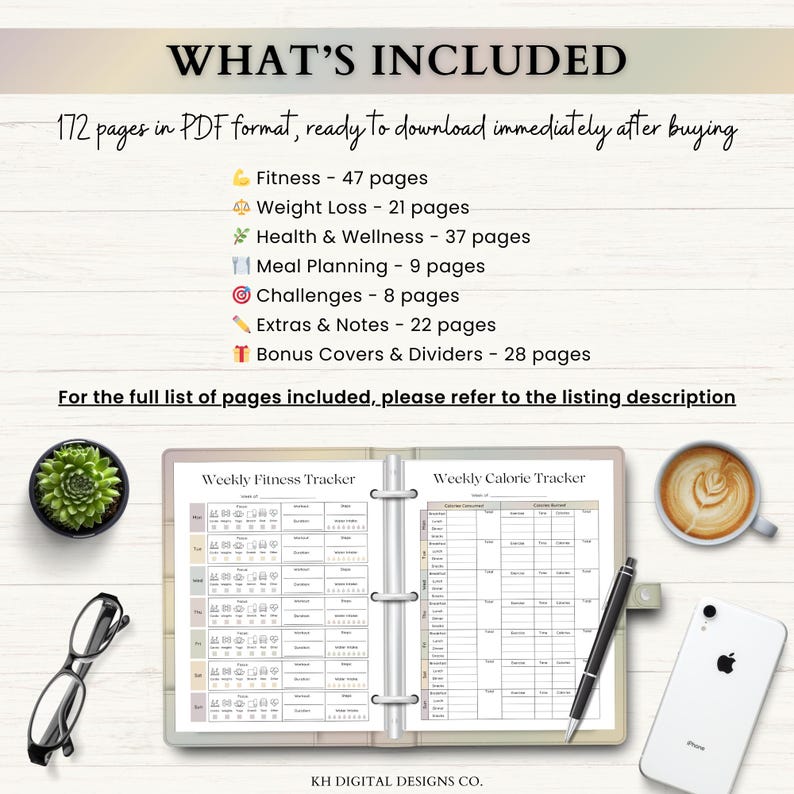 Fitness Planner Printable | Weight Loss Journal | Food & Calorie Tracker | Adhd Fitness Journey | Weekly Exercise Log | PDF | Boho image 7