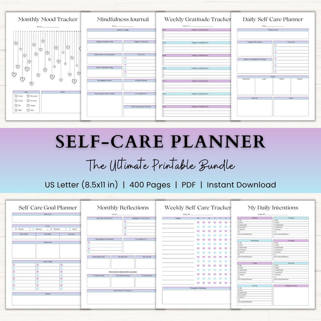 Self Care Planner Printable Bundle | ADHD Mental Health Journal ...