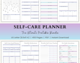 Self Care Planner Printable Bundle | ADHD Mental Health Journal | Anxiety Tracker | Healing & Wellbeing Journal | PDF | Blue Purple