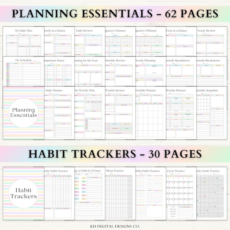 Ultimate Life Planner Printable Bundle – ADHD Productivity, Habit & Self-Care Organizer | Household, Travel and Emergency Tools | Rainbow imagem 2