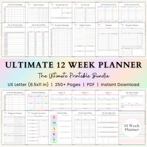 12 Week Planner Printable | Adhd Productivity Planner | Goal Setting Journal | Quarterly Planner | Weekly Task Tracker | Project Planner