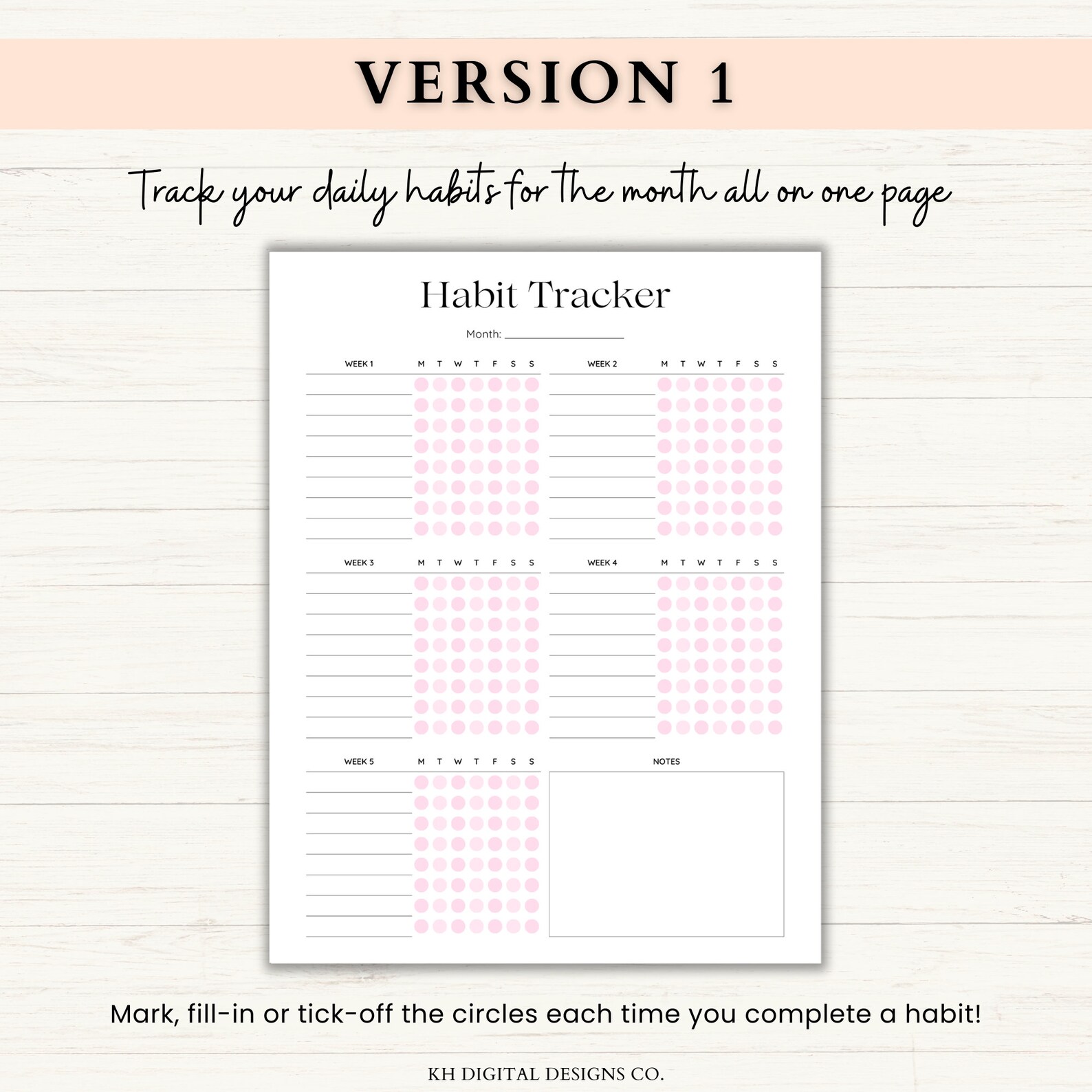 Monthly Habit Tracker Printable Vertical Fillable Weekly Habit Tracker ...