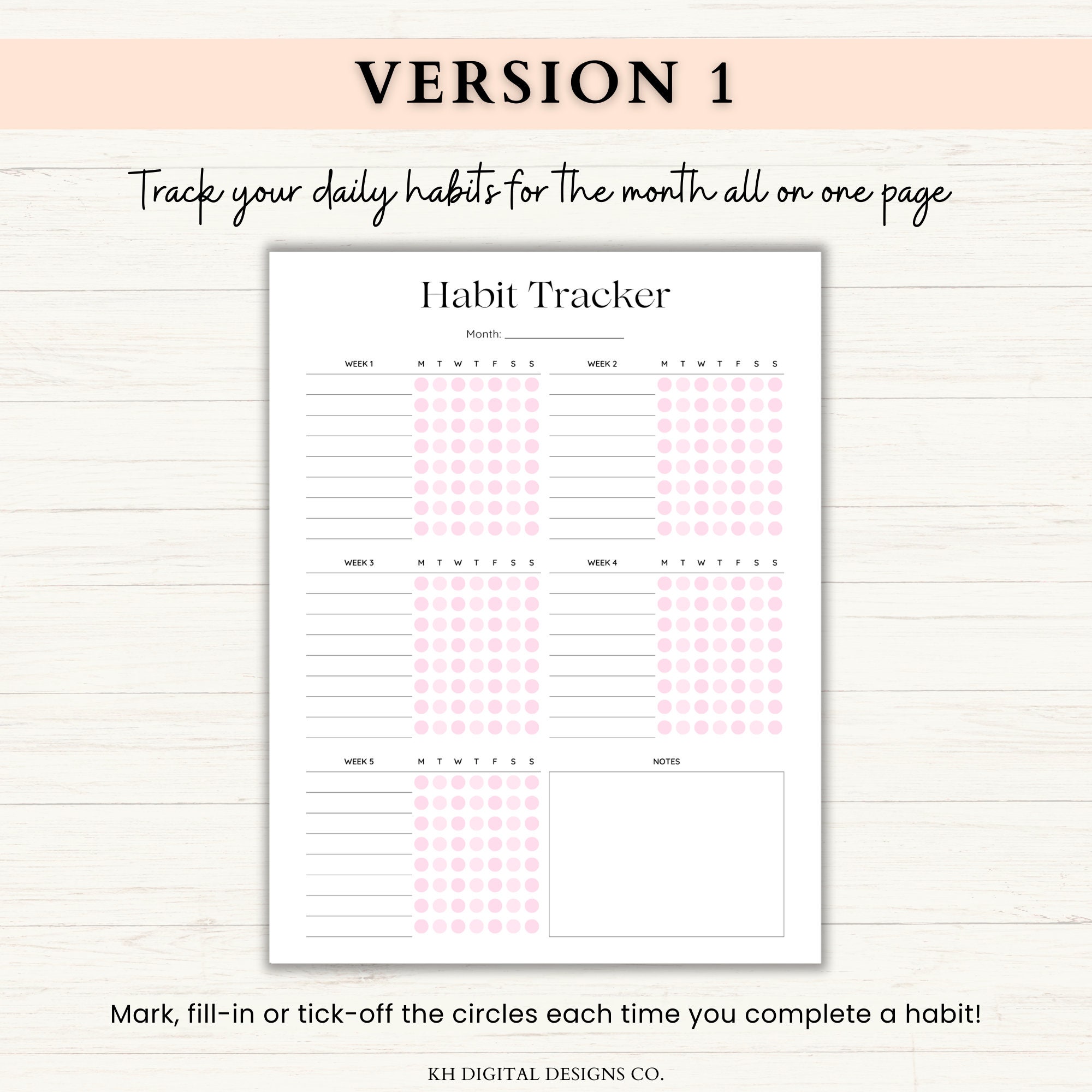Monthly Habit Tracker Printable Vertical Fillable Weekly Habit Tracker ...