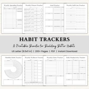 Habit Tracker Printable Bundle | ADHD Task Tracker | Budget, Goal & Reading Trackers | PDF | Gray