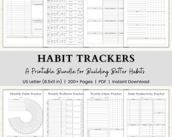 Habit Tracker Printable Bundle | ADHD Task Tracker | Budget, Goal & Reading Trackers | PDF | Gray