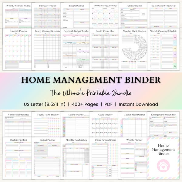 Home Management Binder | Printable Cleaning Schedule | Family Chore Charts | Adhd Declutter Planner | Weekly Meal Planner | PDF | Rainbow