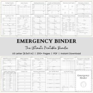 Emergency Binder Printable | In Case of Emergency Planner | Family Household Survival Binder | End of Life Planner | Death Binder PDF | Gray image 1