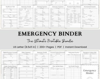 Emergency Binder Printable | In Case of Emergency Planner | Family Household Survival Binder | End of Life Planner | Death Binder PDF | Gray