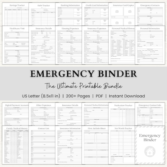 Emergency Binder Printable | In Case of Emergency Planner | Family Household Survival Binder | End of Life Planner | Death Binder PDF | Gray