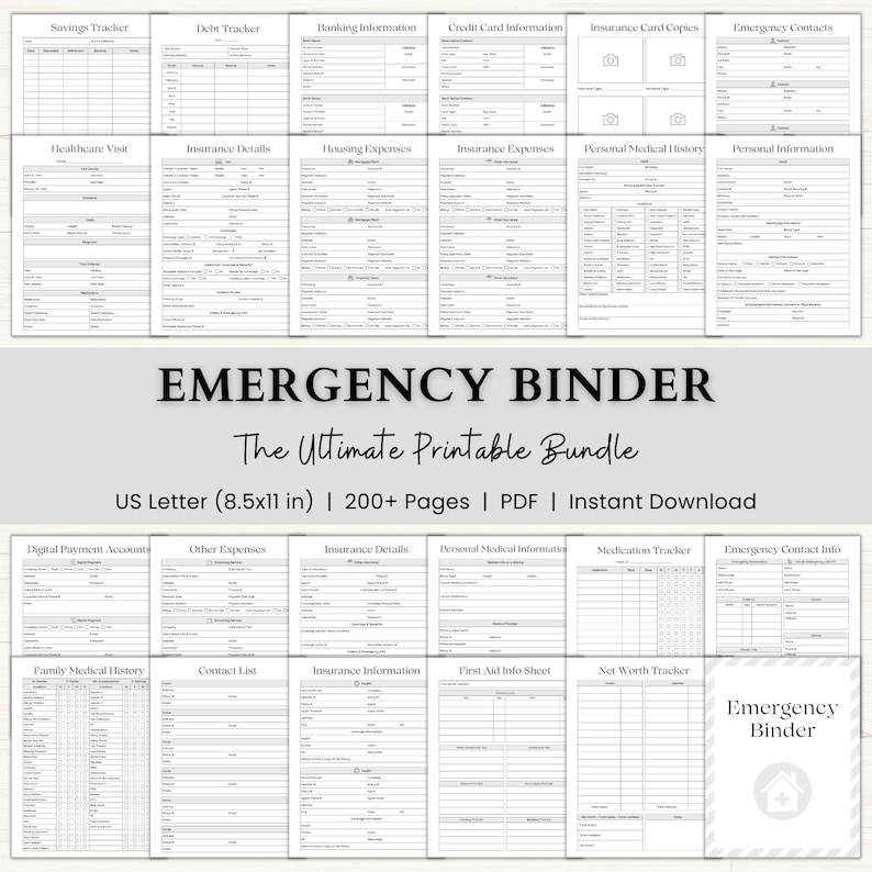 Emergency Binder Printable | In Case of Emergency Planner | Family Household Survival Binder | End of Life Planner | Death Binder PDF | Gray image 1