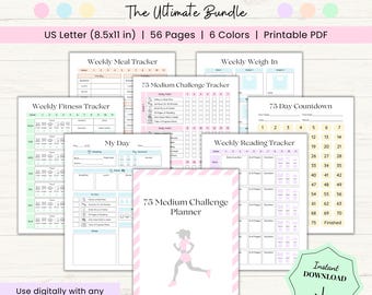 75 Medium Challenge Printable Planner | 75 Day Tracker Template | Workout Planner | Fitness Journal | WeightLoss Tracker | 75 Medium Journal