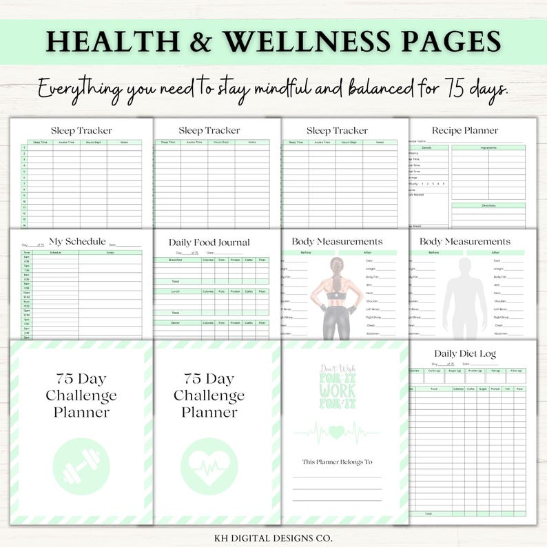 75 Day Challenge Printable Bundle: Workout Planner, ADHD Habit Tracker, Weight Loss Journal, 75 Soft + Medium Challenge (PDF) – 6 Colors image 7