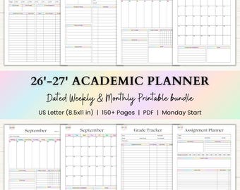 2026-2027 Academic Planner Printable | Dated Weekly Planner for Students | Monthly College Planner, School Year Organizer | PDF | Rainbow