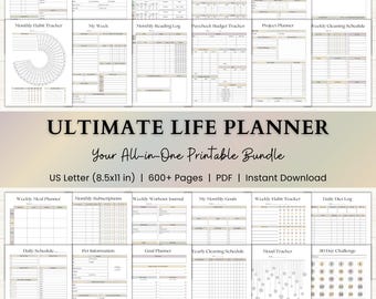 Ultimate Life Planner Printable Bundle | ADHD Monthly Productivity Planner | Weekly Wellness Journal & Daily Mom Planner | PDF | Boho