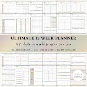 12 Week Planner Printable: Goal-Focused Planning System for Weekly Routines & Daily Progress (PDF) – Boho imagen 1