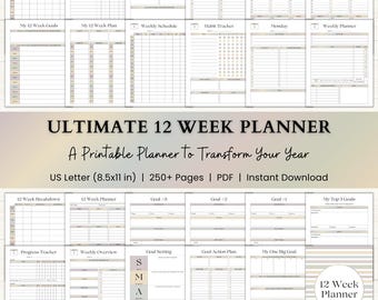 12 Week Planner Printable: Goal-Focused Planning System for Weekly Routines & Daily Progress (PDF) – Boho
