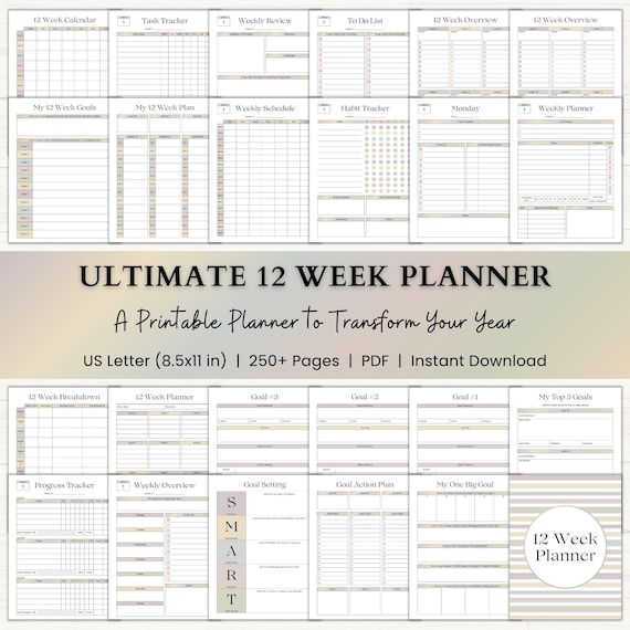 12 Week Planner Printable: Goal-Focused Planning System for Weekly Routines & Daily Progress (PDF) – Boho