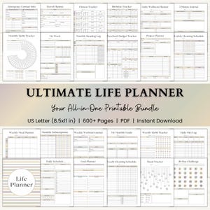 Ultimate Life Planner Printable Bundle | Adhd Productivity Planner | Habit Tracker | Mood Journal | Home Binder | Self Care | Fitness | Boho