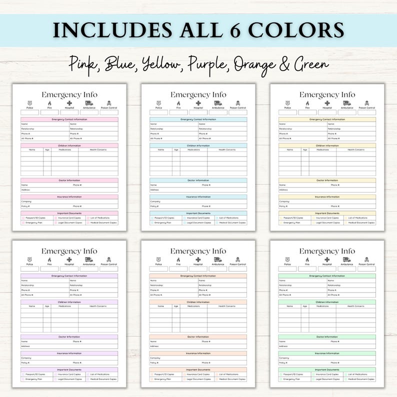 Emergency Binder Printable | End of Life Planner | Household Survival Binder | Family Emergency Planner | What If Binder | PDF | 6 Colors afbeelding 12