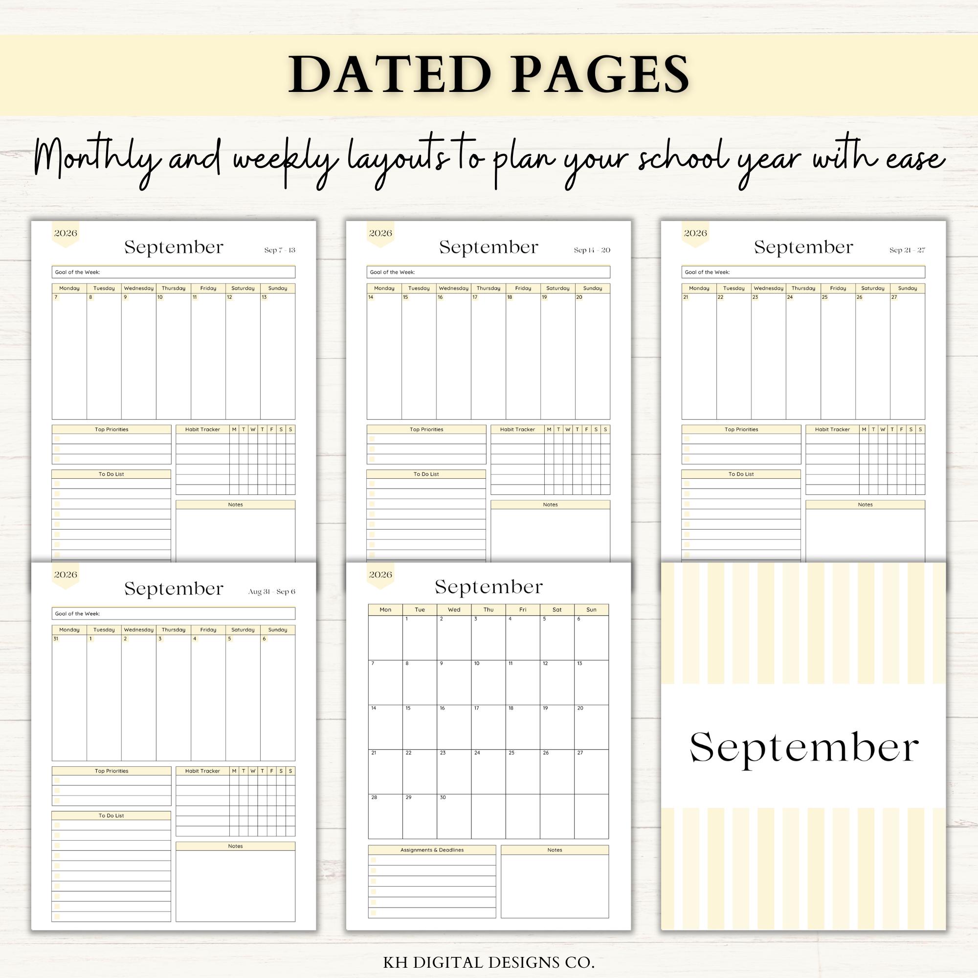 2026-2027 Academic Planner Printable | Dated Weekly Planner for High ...
