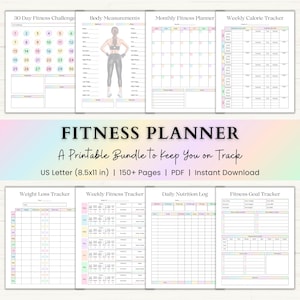 Fitness Planner Printable | Weight Loss Journal | Weekly Gym Tracker | Exercise & Nutrition Log | Adhd Wellness Planner | PDF | Rainbow