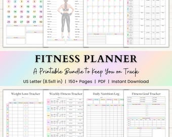 Fitness Planner Printable | Weight Loss Journal | Weekly Gym Tracker | Exercise & Nutrition Log | Adhd Wellness Planner | PDF | Rainbow