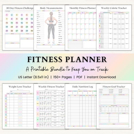 Fitness Planner Printable | Weight Loss Journal | Weekly Gym Tracker | Exercise & Nutrition Log | Adhd Wellness Planner | PDF | Rainbow