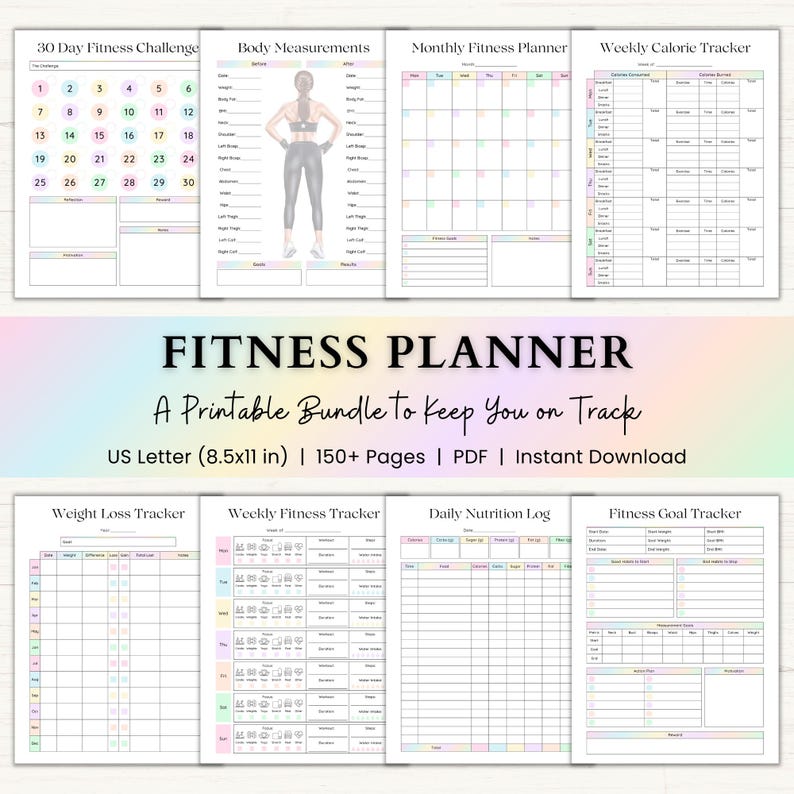 Fitness Planner Printable | Weight Loss Journal | Weekly Gym Tracker | Exercise & Nutrition Log | Adhd Wellness Planner | PDF | Rainbow image 1