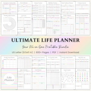 Ultimate Life Planner Printable Bundle – ADHD Productivity, Habit & Self-Care Organizer | Household, Travel and Emergency Tools | Rainbow
