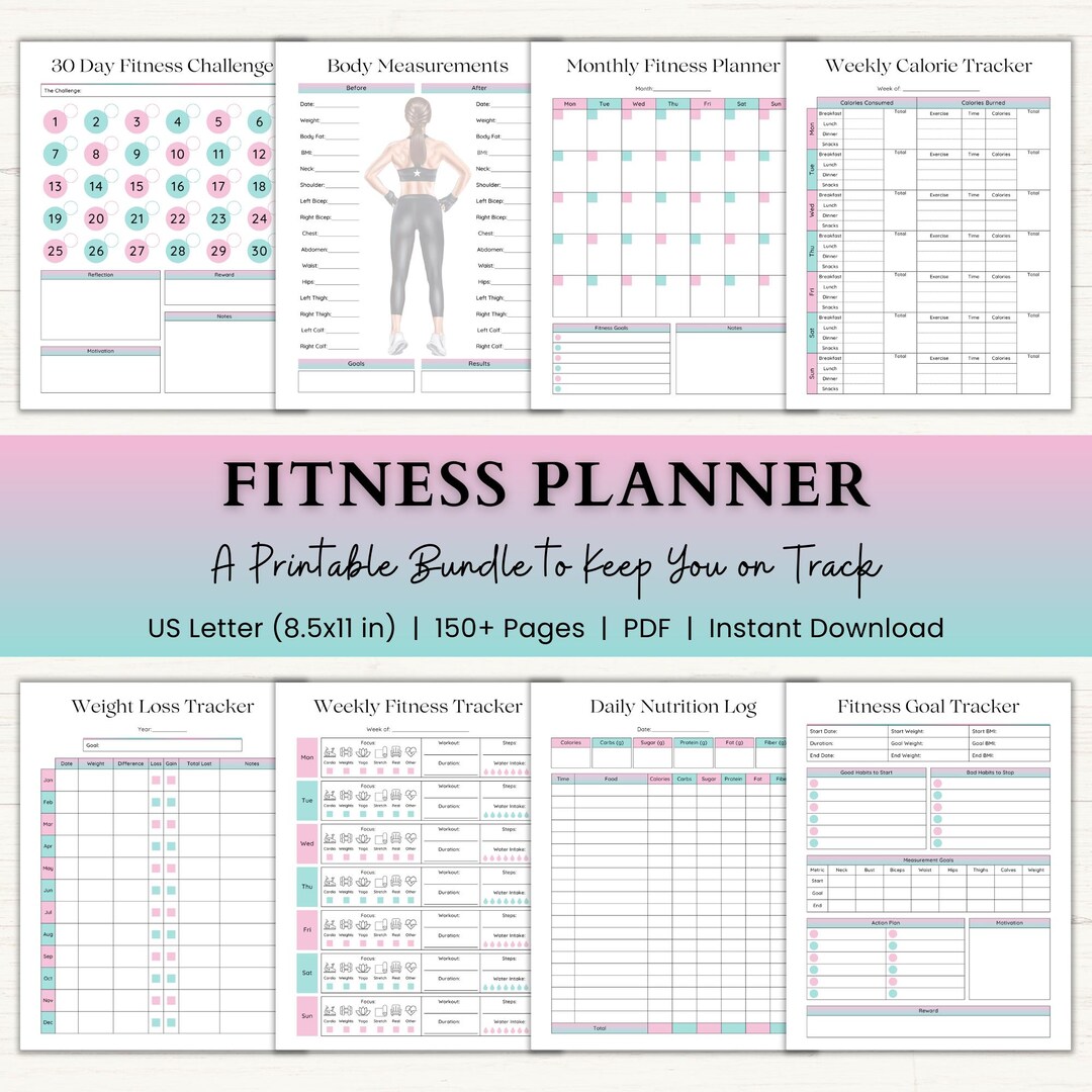 Fitness Planner Printable | Weight Loss Journal | Adhd Workout Tracker ...