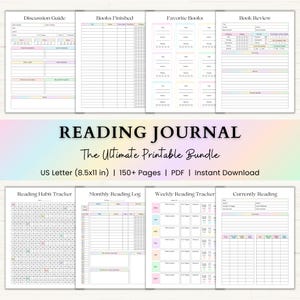 Reading Journal Printable | Reading Tracker, Book Reviews & Challenges | Book Log, TBR Library System | PDF | Rainbow