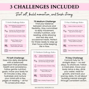 75 Day Challenge Printable Bundle: Workout Planner, ADHD Habit Tracker, Weight Loss Journal, 75 Soft + Medium Challenge (PDF) – 6 Colors image 2