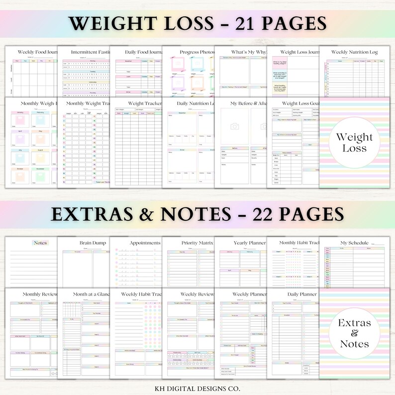 Fitness Planner Printable | Weight Loss Journal | Weekly Gym Tracker | Exercise & Nutrition Log | Adhd Wellness Planner | PDF | Rainbow image 4